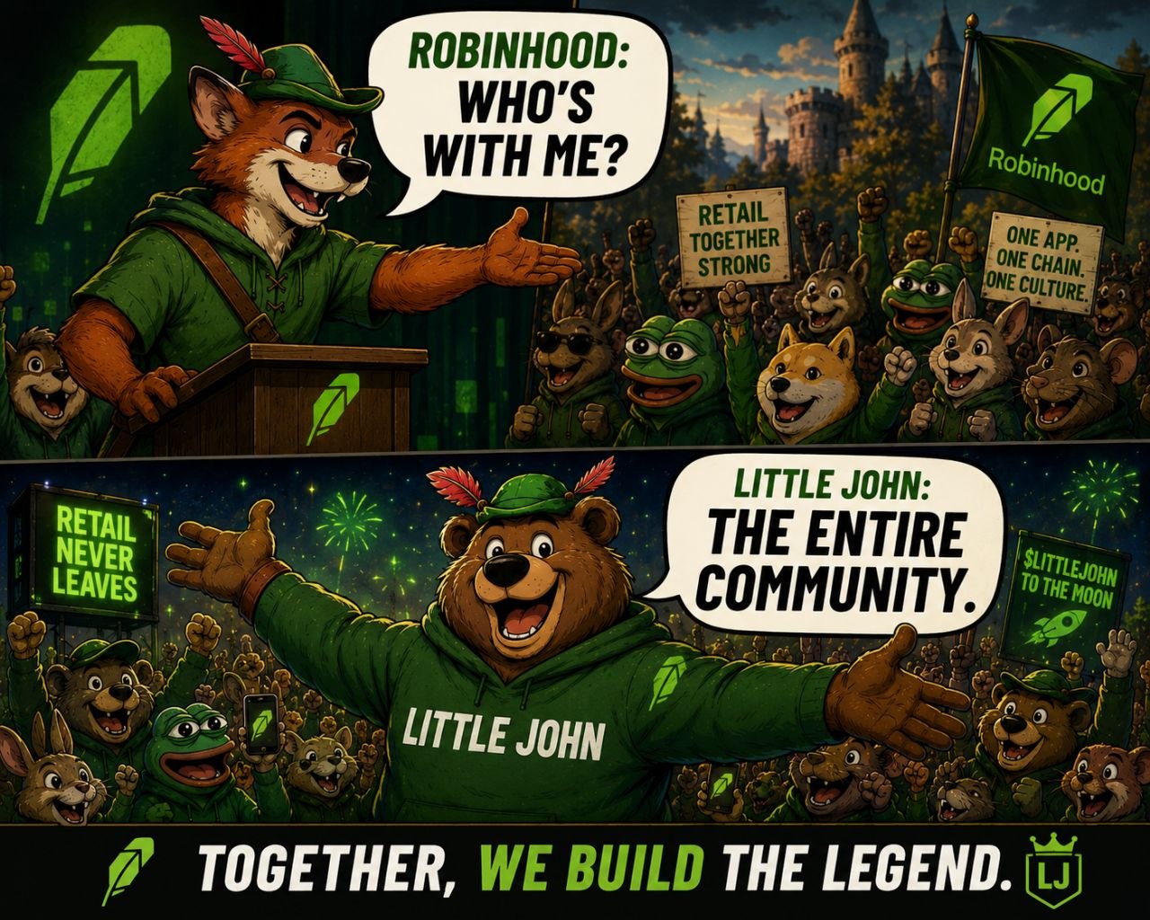 Robinhood asks who is with me, Little John answers the entire community